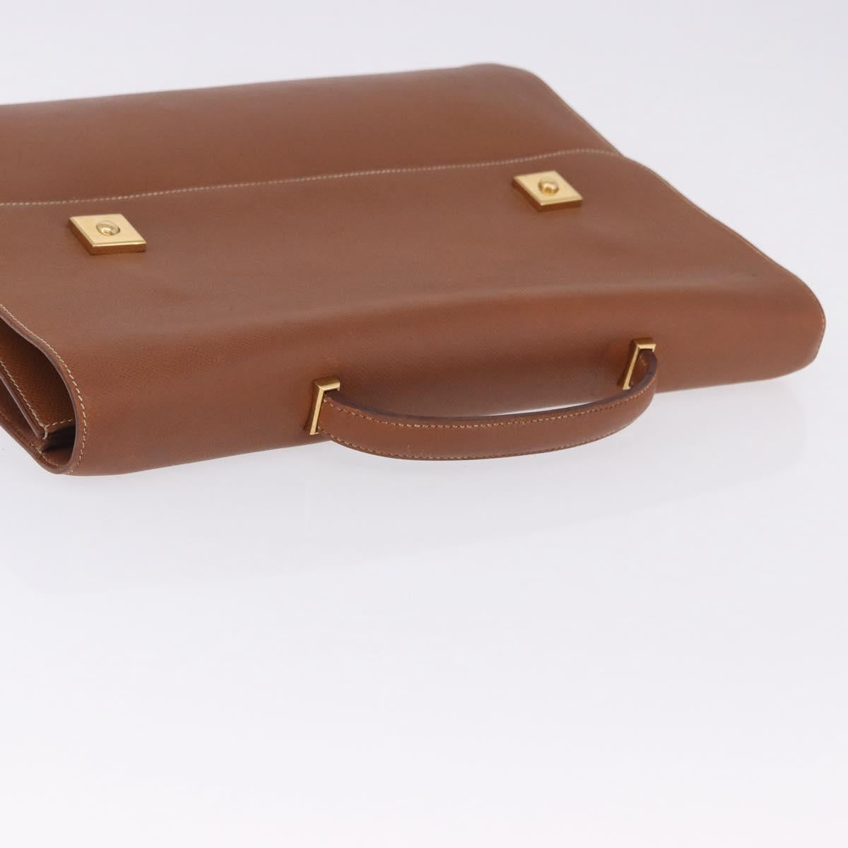 HERMES Danube 38 Business Bag Leather Brown Gold Auth bs37017