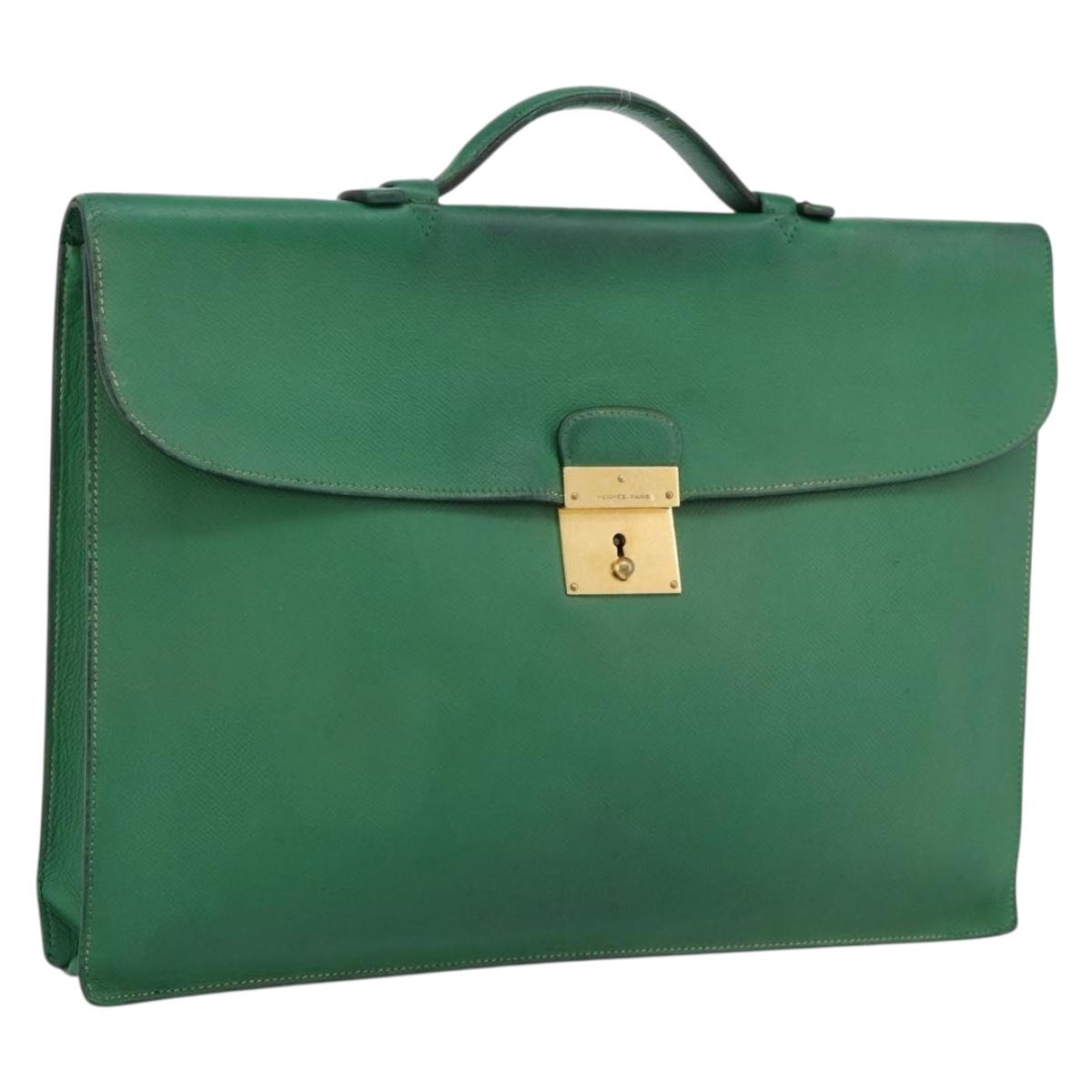 HERMES Kirius Business Bag Leather Green Gold Auth bs37018