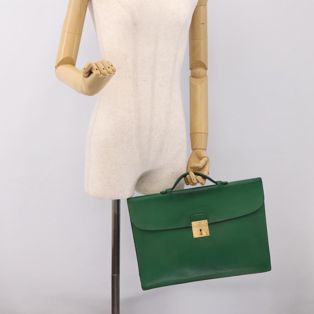 HERMES Kirius Business Bag Leather Green Gold Auth bs37018