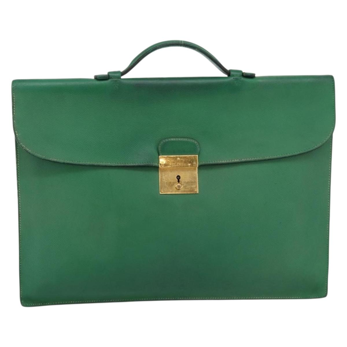HERMES Kirius Business Bag Leather Green Gold Auth bs37018