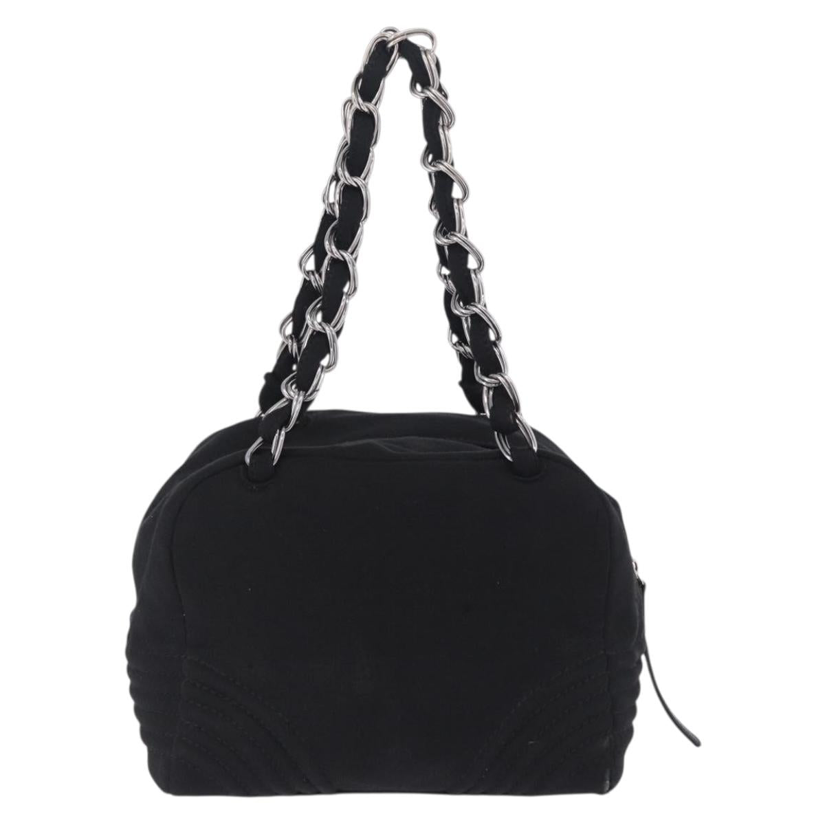 CHANEL Deca COCO Mark Chain Bag Cotton jersey Black Silver CC Auth bs37019