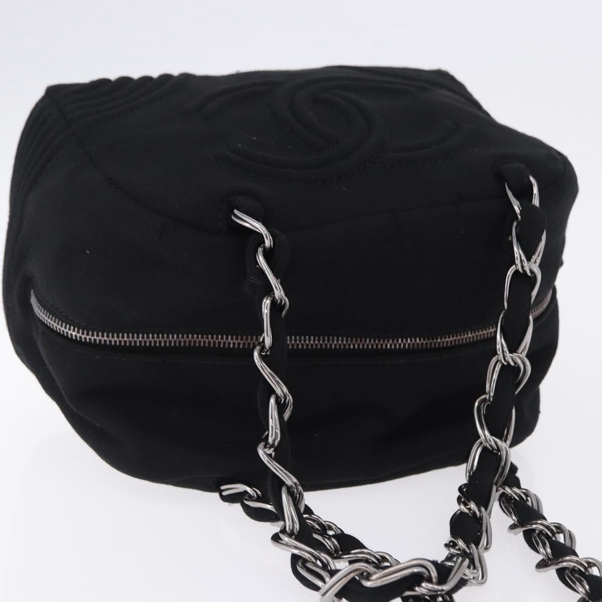 CHANEL Deca COCO Mark Chain Bag Cotton jersey Black Silver CC Auth bs37019