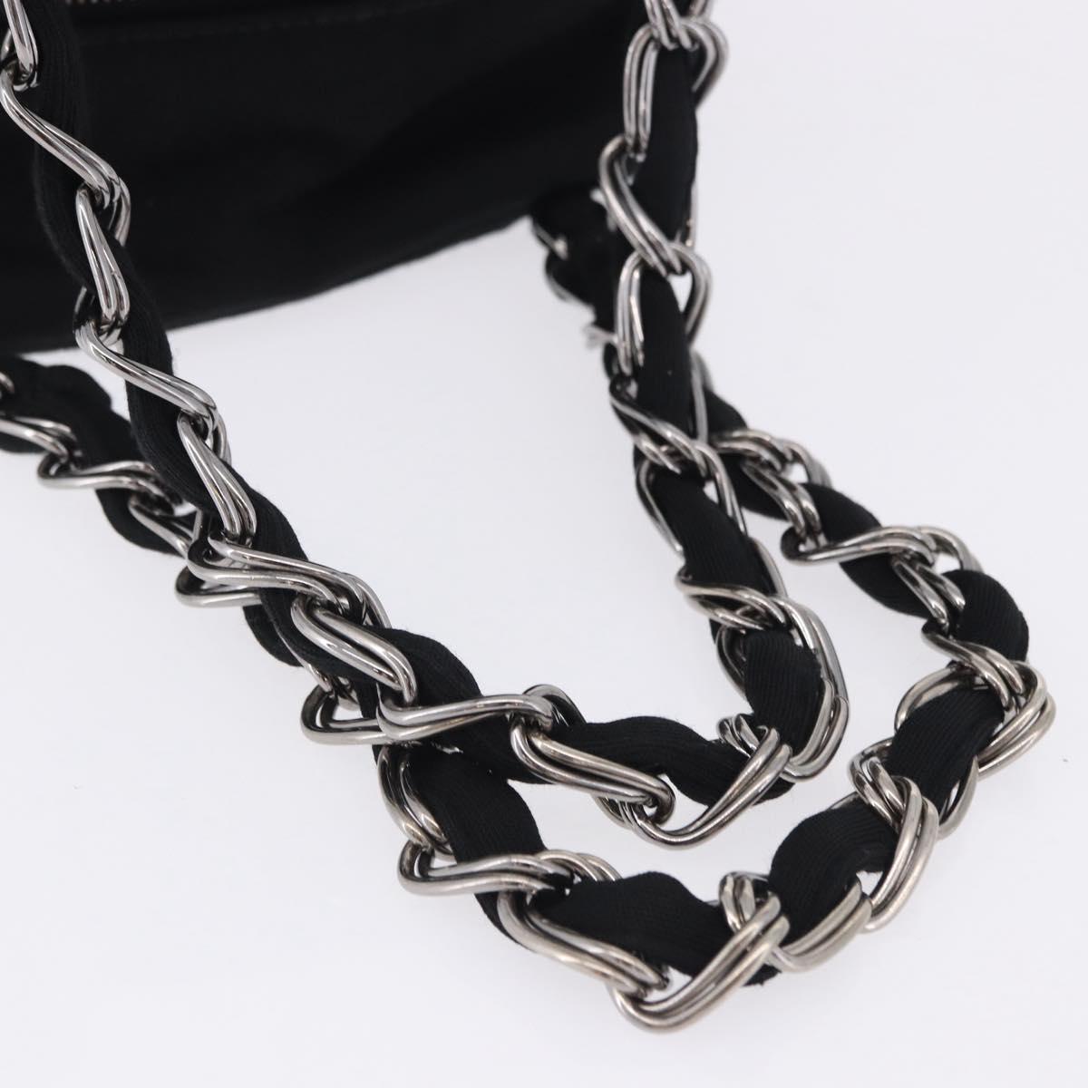 CHANEL Deca COCO Mark Chain Bag Cotton jersey Black Silver CC Auth bs37019