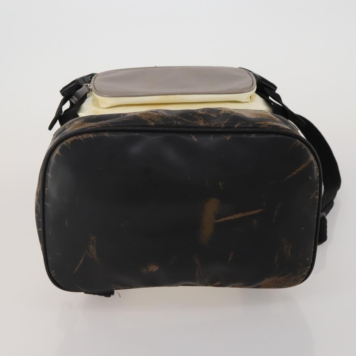 CHANEL Sports Line COCO Mark Backpack Nylon Leather Beige Silver CC Auth bs37020