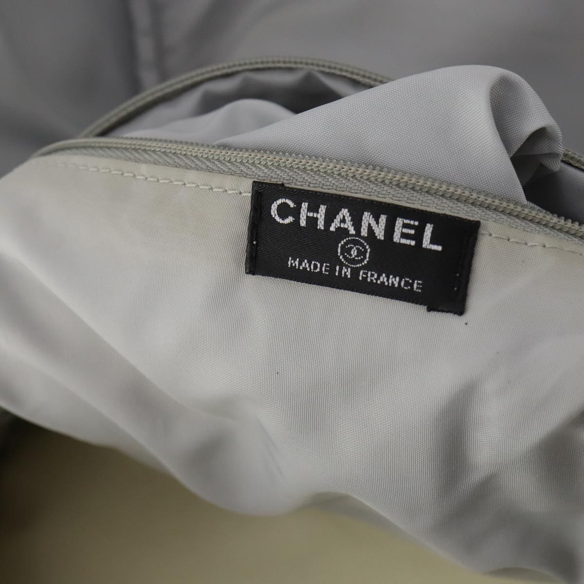 CHANEL Sports Line COCO Mark Backpack Nylon Leather Beige Silver CC Auth bs37020