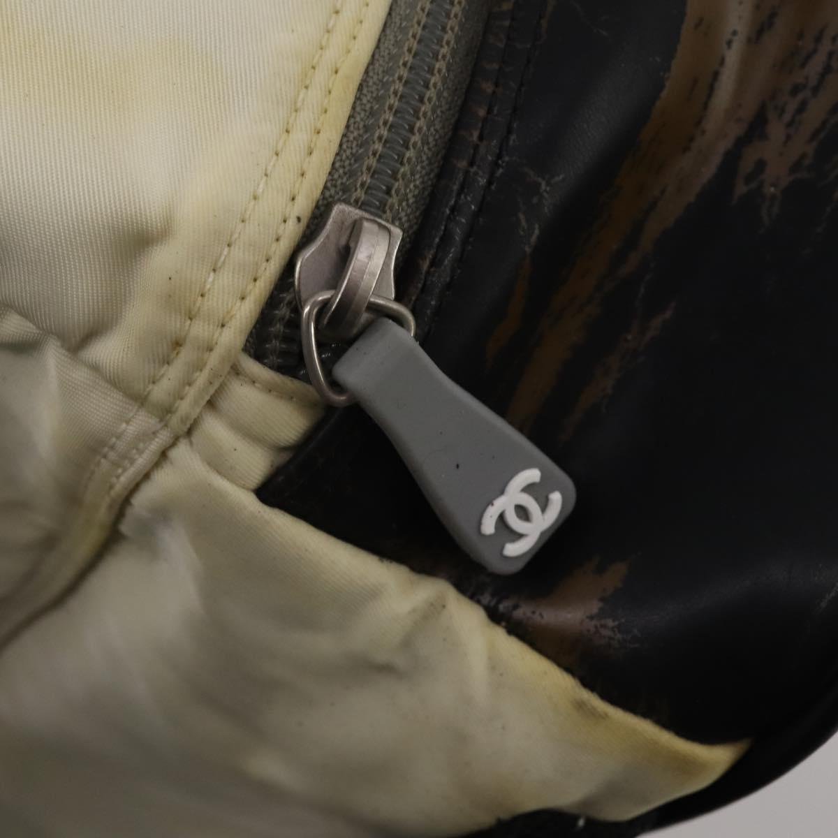 CHANEL Sports Line COCO Mark Backpack Nylon Leather Beige Silver CC Auth bs37020