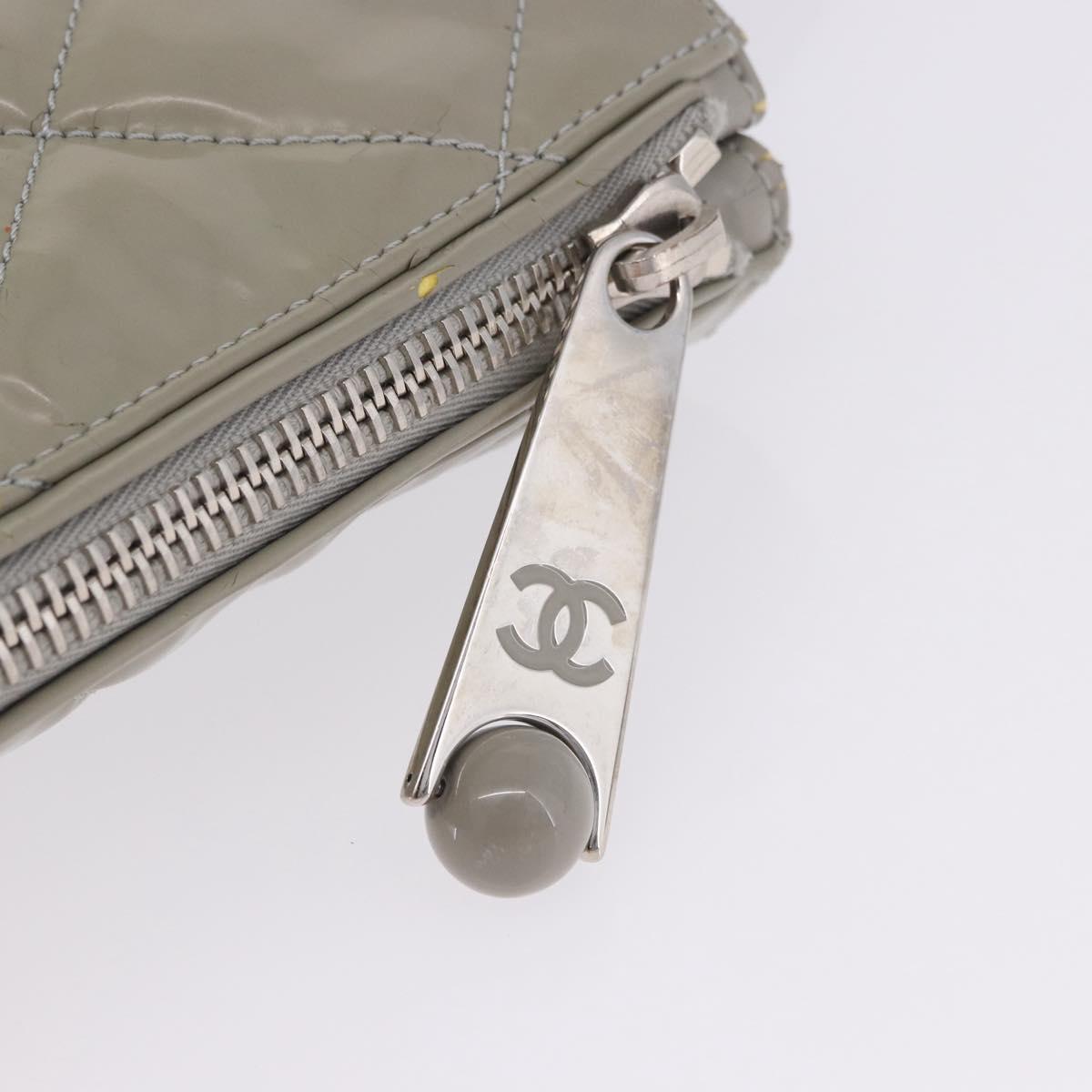 CHANEL Matelasse COCO Mark Tote Bag Patent leather Beige Silver CC Auth bs37021