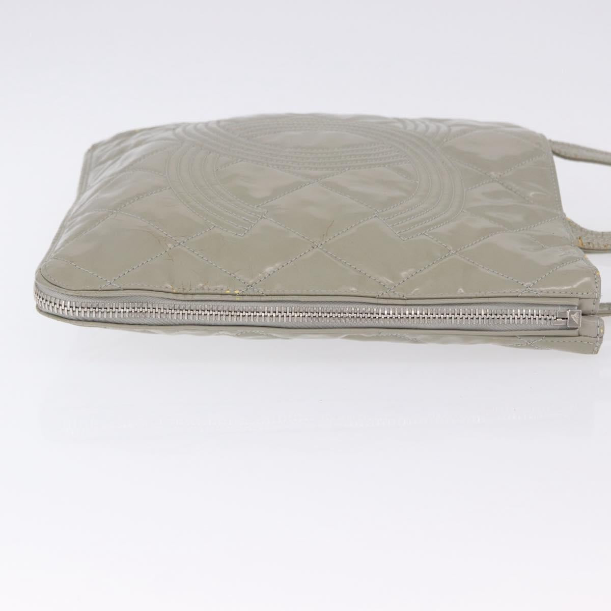 CHANEL Matelasse COCO Mark Tote Bag Patent leather Beige Silver CC Auth bs37021