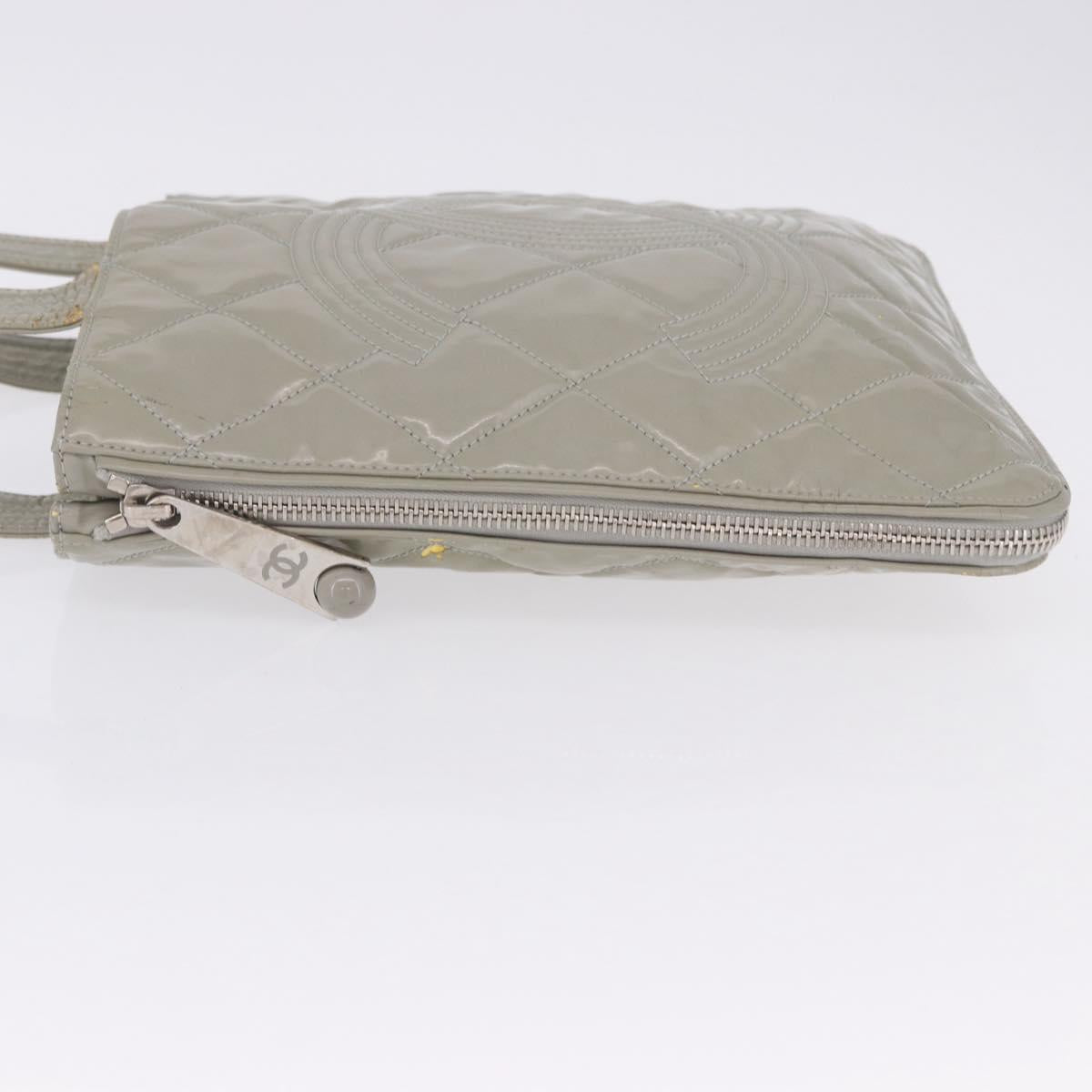 CHANEL Matelasse COCO Mark Tote Bag Patent leather Beige Silver CC Auth bs37021
