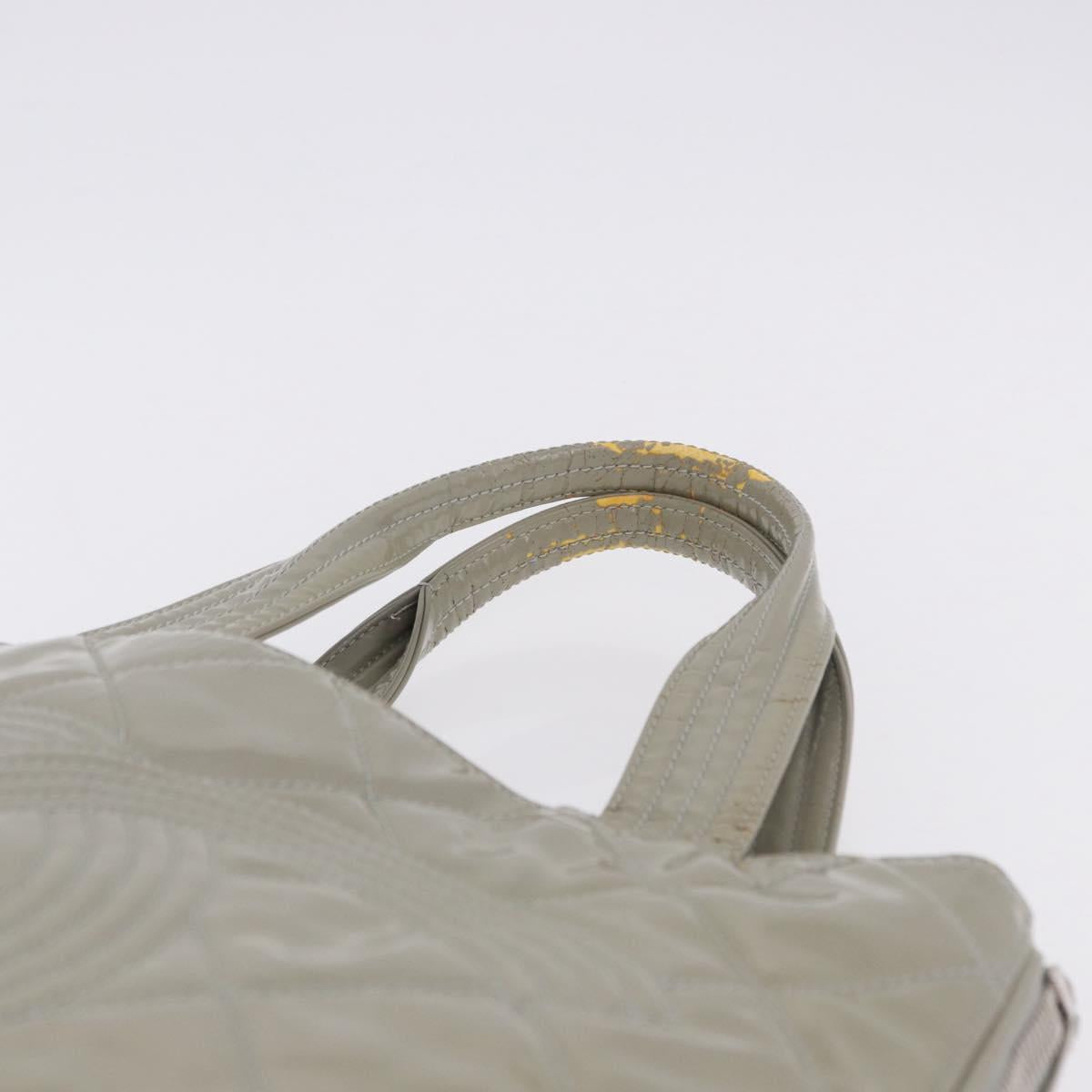 CHANEL Matelasse COCO Mark Tote Bag Patent leather Beige Silver CC Auth bs37021