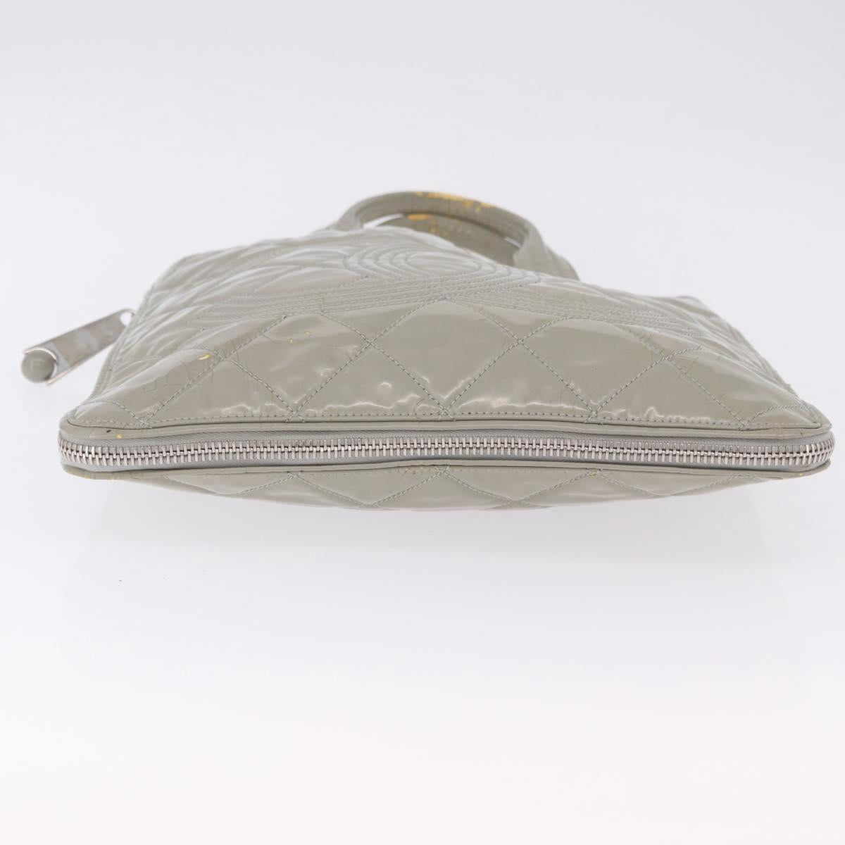 CHANEL Matelasse COCO Mark Tote Bag Patent leather Beige Silver CC Auth bs37021