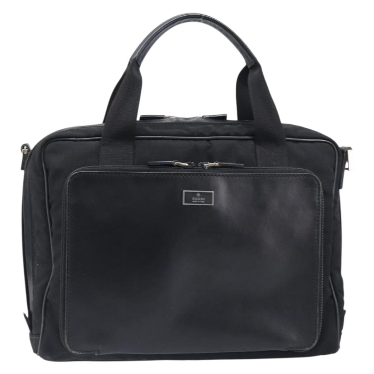 GUCCI Business Bag Canvas Black Silver 019 0327 Auth bs37023