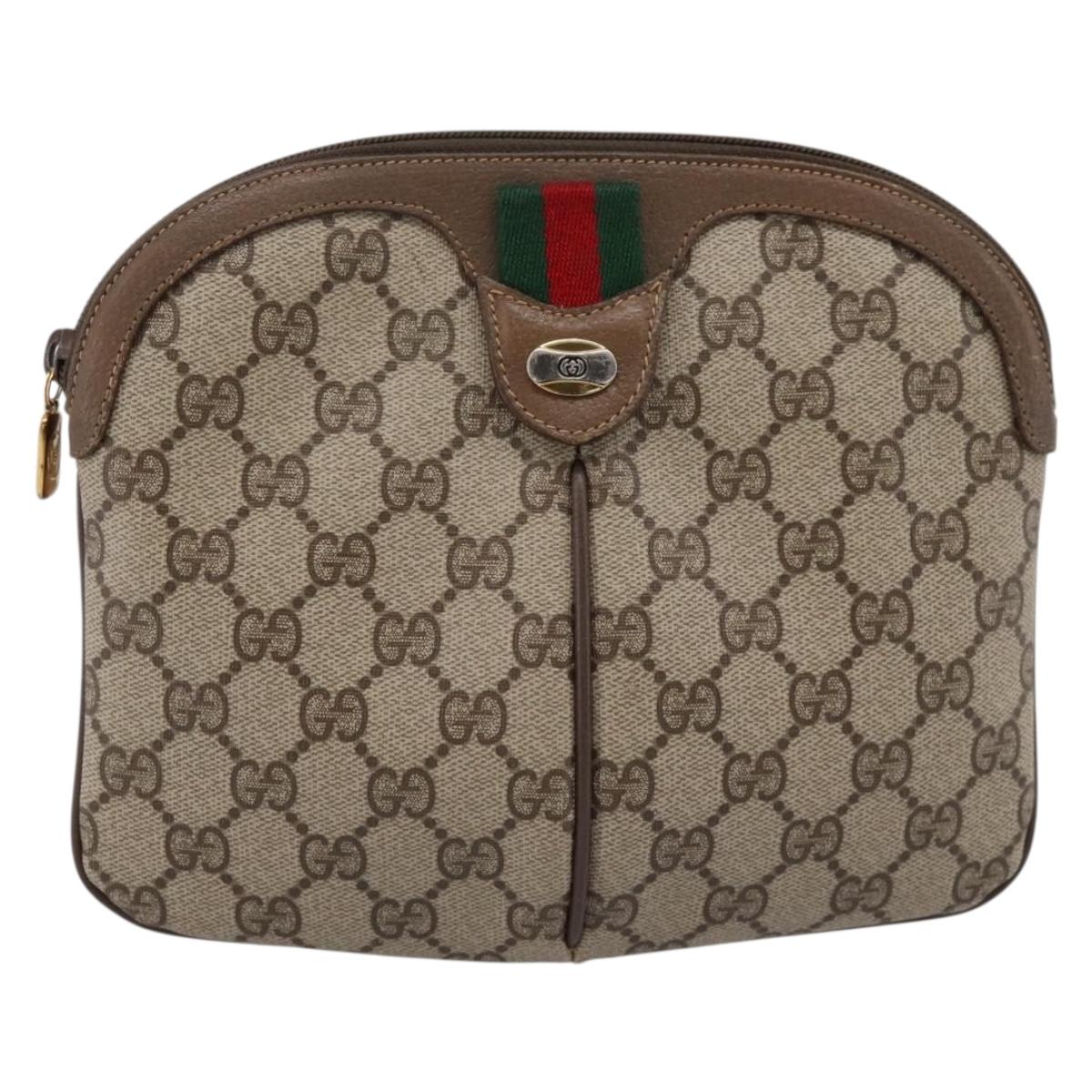 GUCCI GG Supreme Web Sherry Line Bag PVC Beige Gold 904 02 047 Auth bs37024