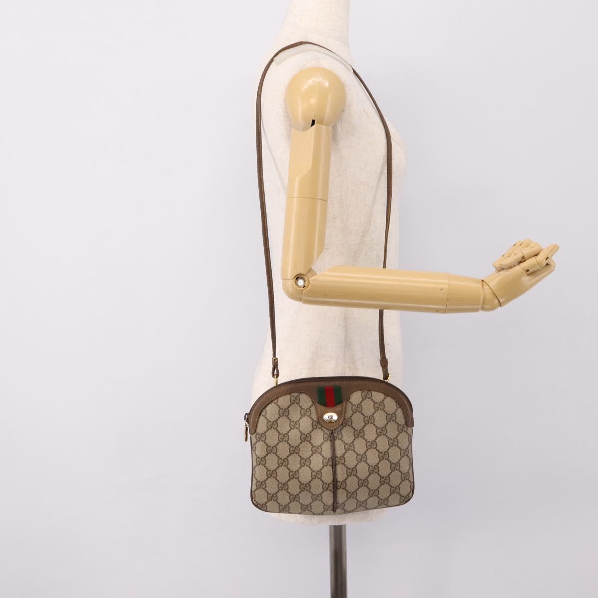 GUCCI GG Supreme Web Sherry Line Bag PVC Beige Gold 904 02 047 Auth bs37024