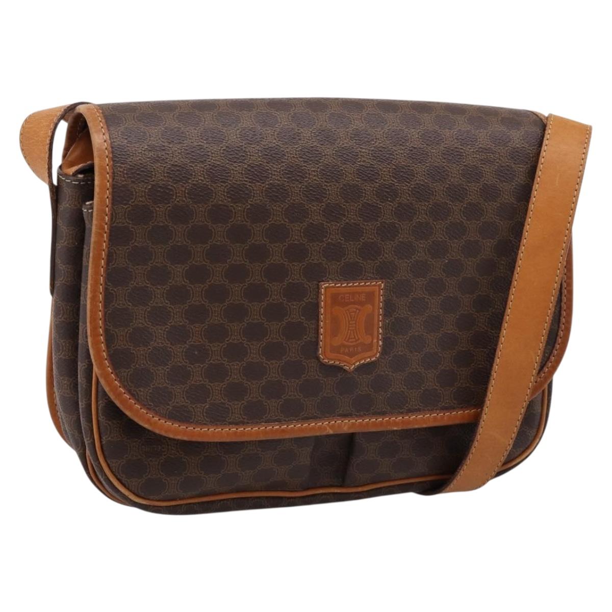 CELINE Macadam Canvas Shoulder Bag PVC Leather Brown Gold Auth bs37026