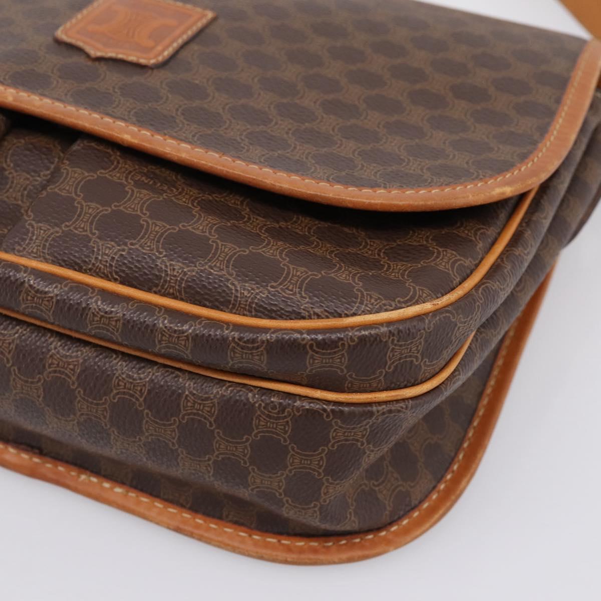 CELINE Macadam Canvas Shoulder Bag PVC Leather Brown Gold Auth bs37026