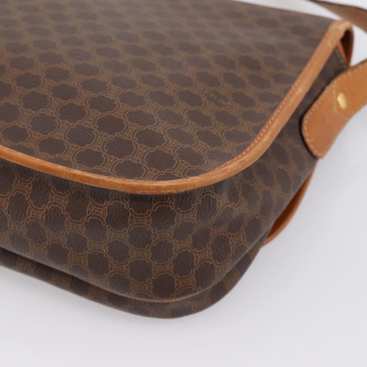CELINE Macadam Canvas Shoulder Bag PVC Leather Brown Gold Auth bs37026