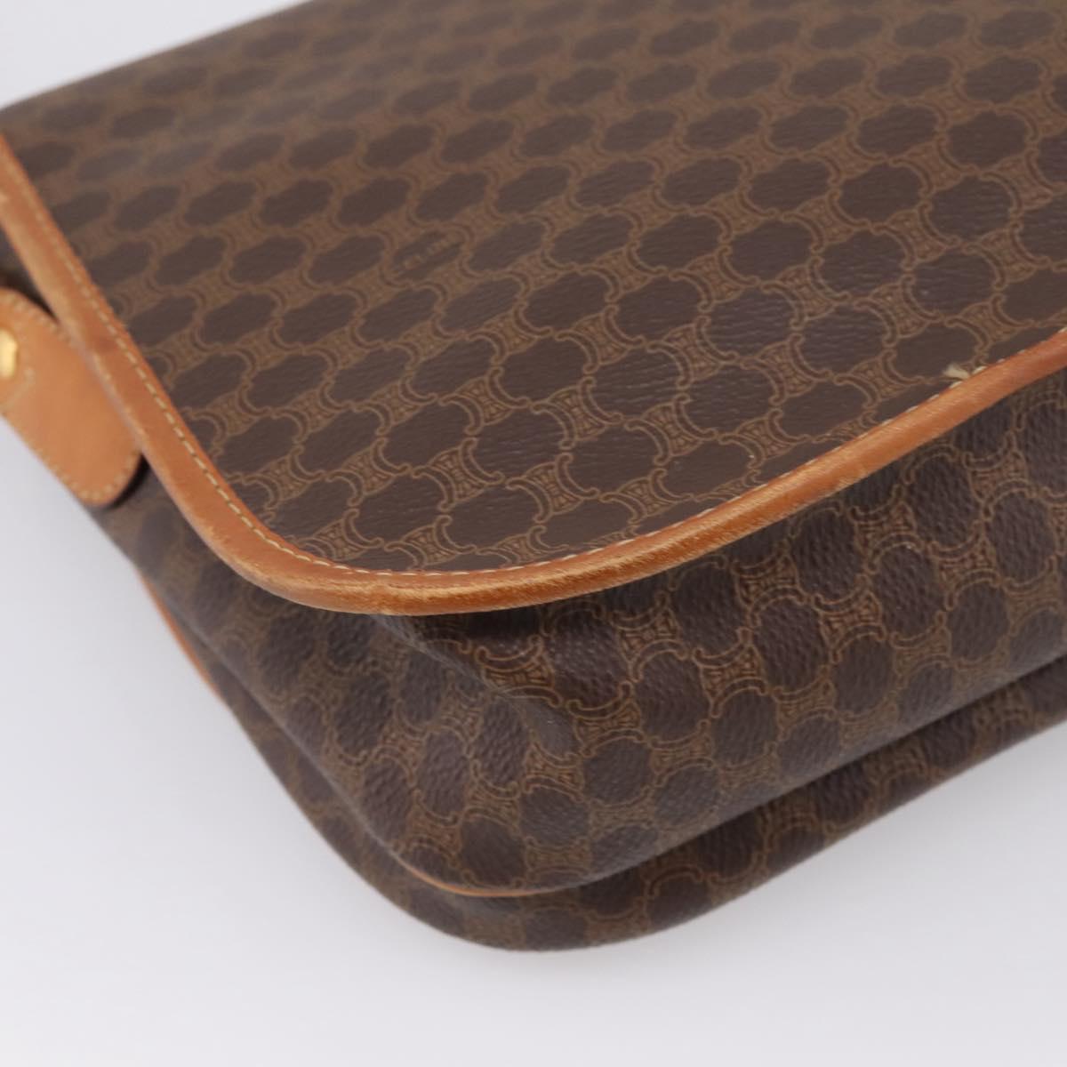 CELINE Macadam Canvas Shoulder Bag PVC Leather Brown Gold Auth bs37026