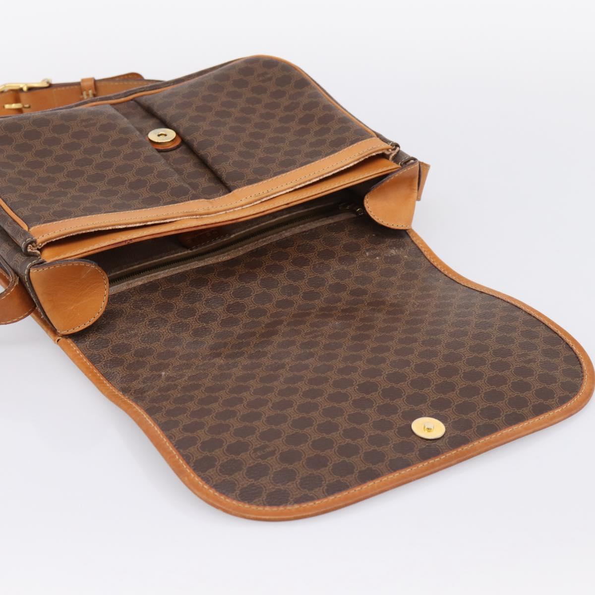 CELINE Macadam Canvas Shoulder Bag PVC Leather Brown Gold Auth bs37026