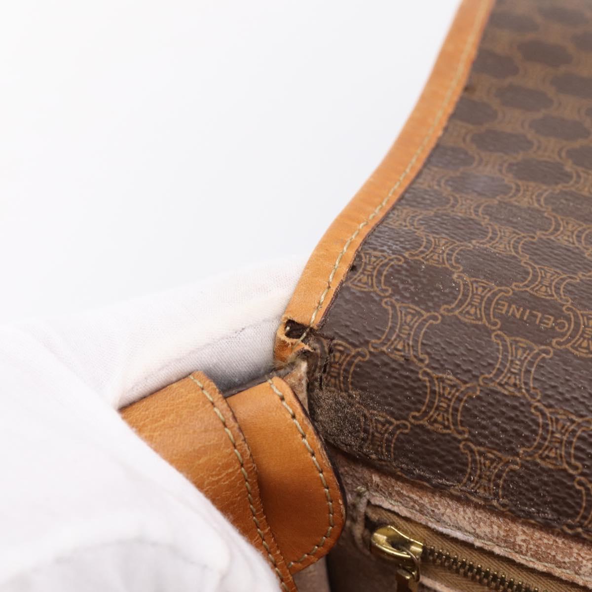 CELINE Macadam Canvas Shoulder Bag PVC Leather Brown Gold Auth bs37026