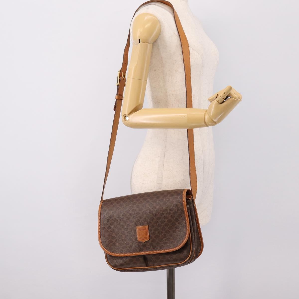 CELINE Macadam Canvas Shoulder Bag PVC Leather Brown Gold Auth bs37026