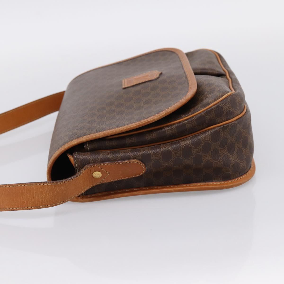 CELINE Macadam Canvas Shoulder Bag PVC Leather Brown Gold Auth bs37026