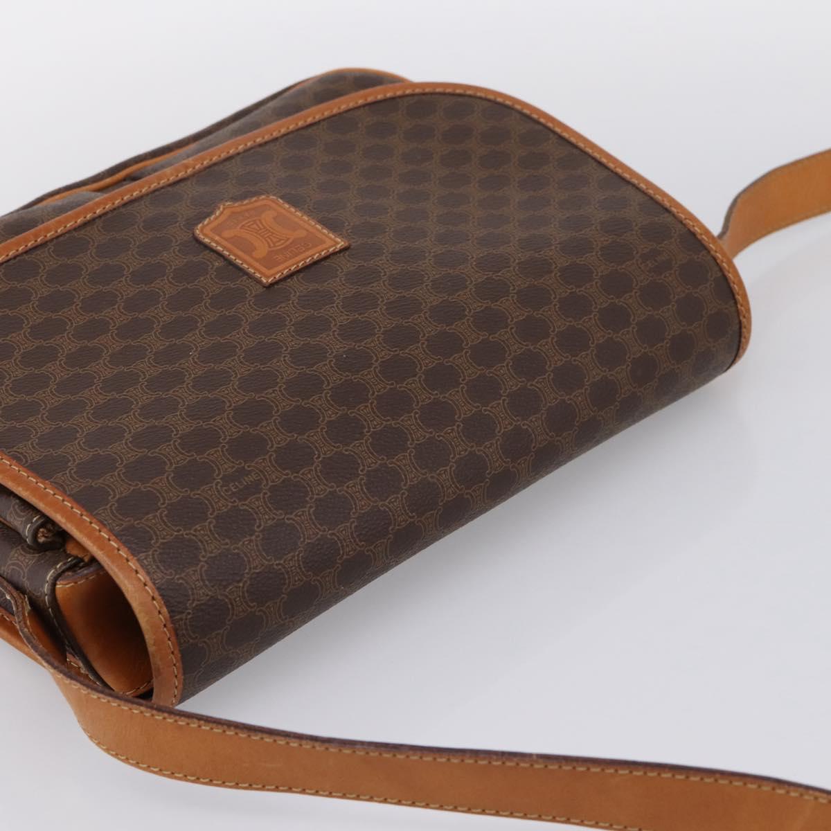CELINE Macadam Canvas Shoulder Bag PVC Leather Brown Gold Auth bs37026