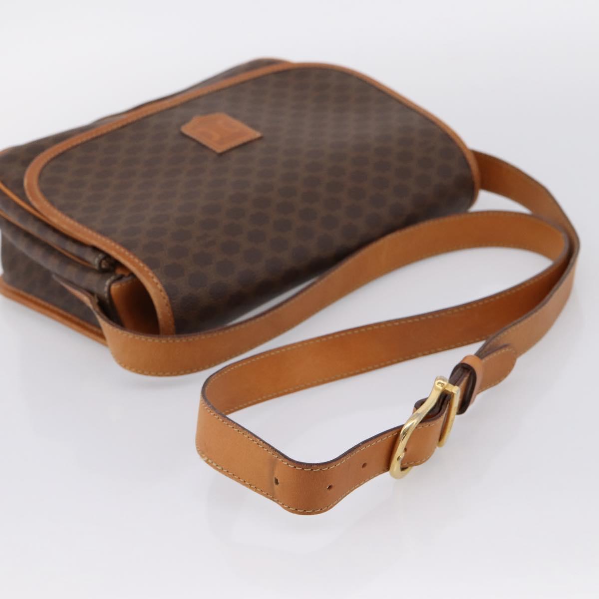 CELINE Macadam Canvas Shoulder Bag PVC Leather Brown Gold Auth bs37026