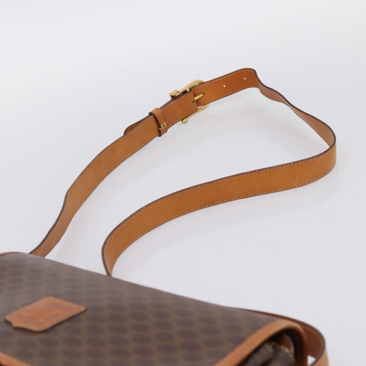 CELINE Macadam Canvas Shoulder Bag PVC Leather Brown Gold Auth bs37026
