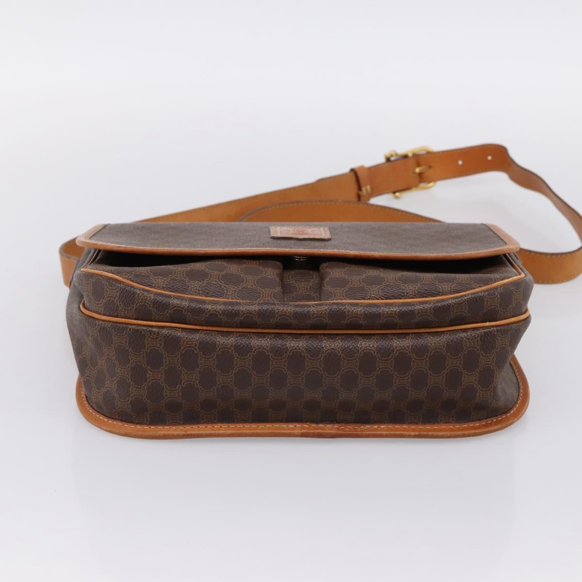 CELINE Macadam Canvas Shoulder Bag PVC Leather Brown Gold Auth bs37026