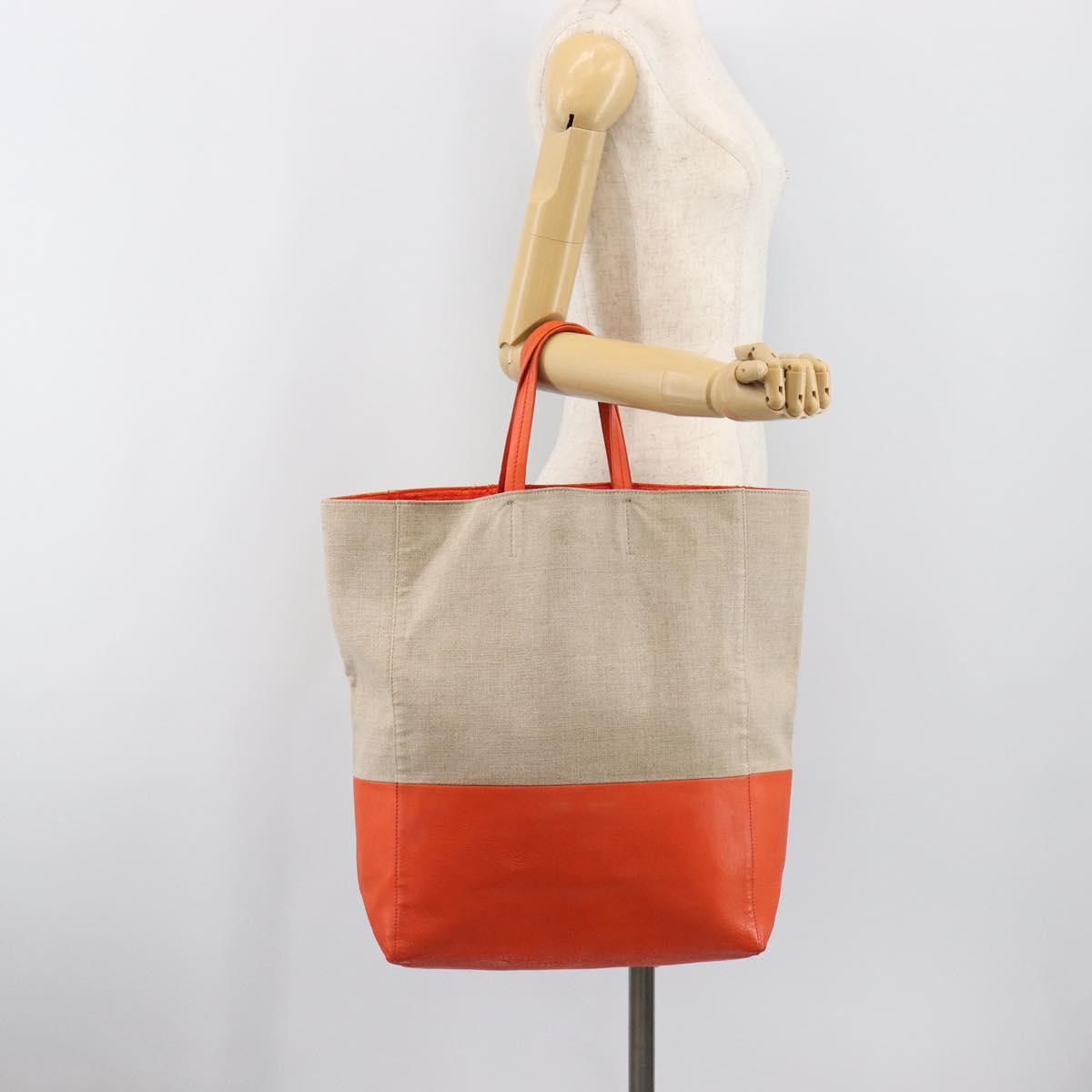 CELINE Horizontalkava Tote Bag Canvas Beige Gold Auth bs37027