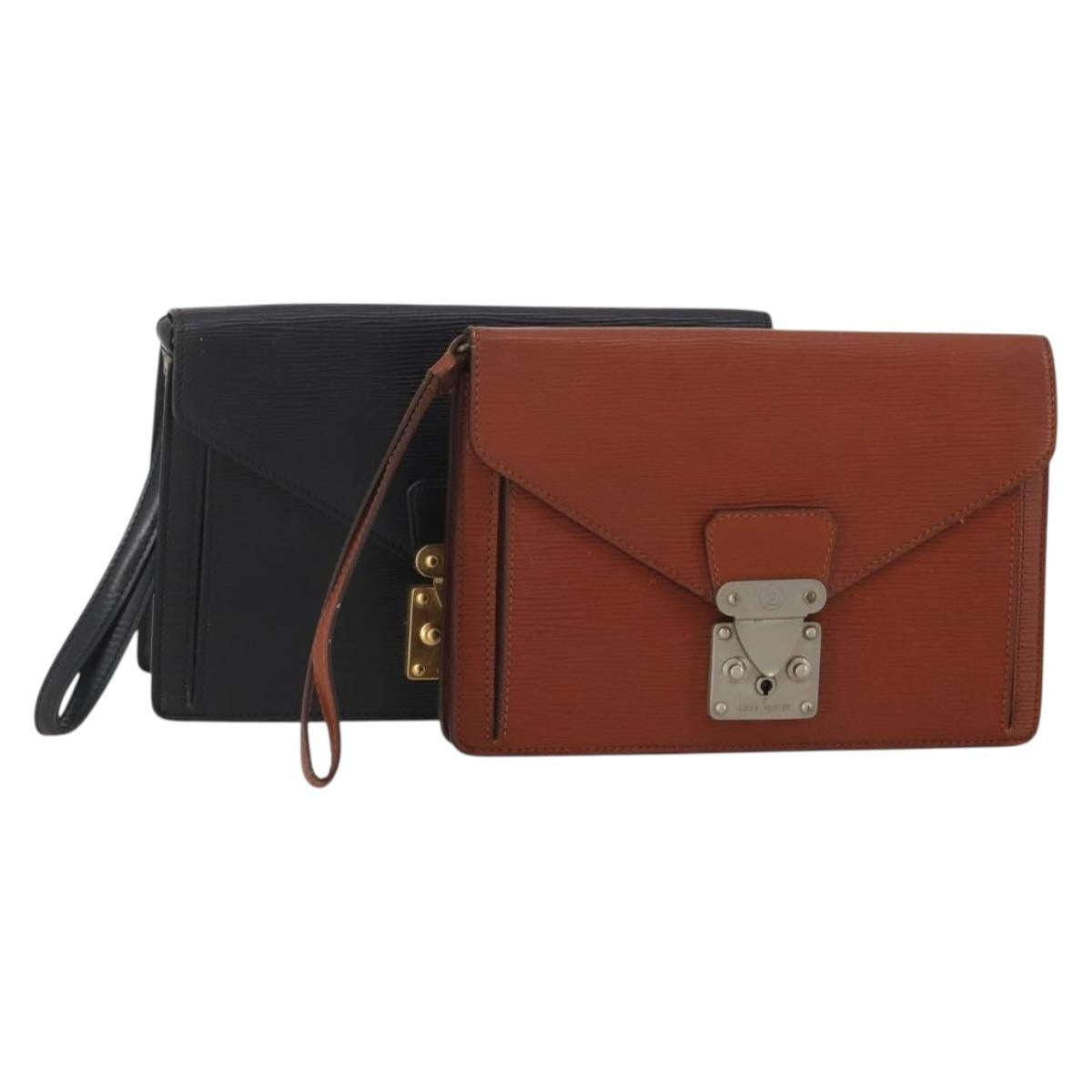 LOUIS VUITTON Epi Serie Dragonne Clutch Bag 2 Set Black Brown LV Auth bs37035