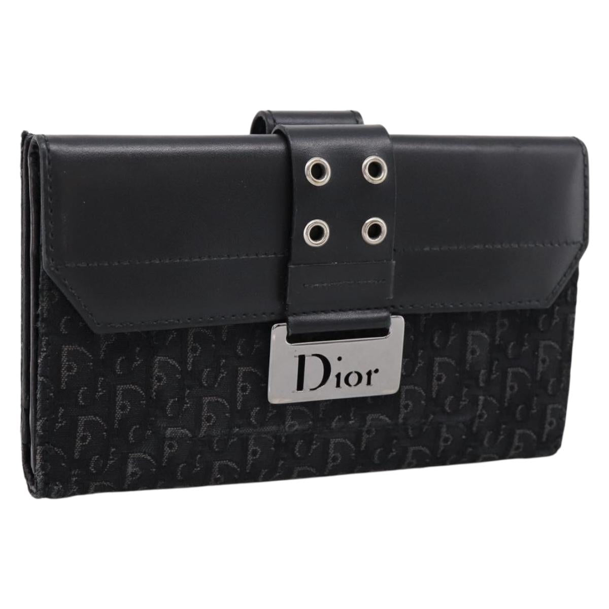 Christian Dior Trotter Canvas Bifold Wallet Silver Black Auth bs37038