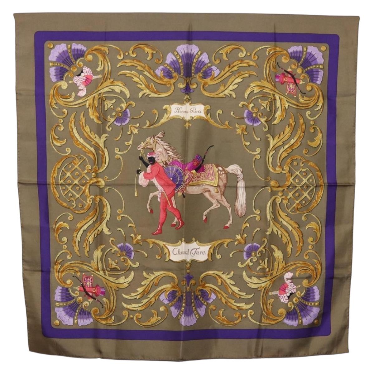 HERMES Carre 90 Scarf Silk Brown Auth bs37040