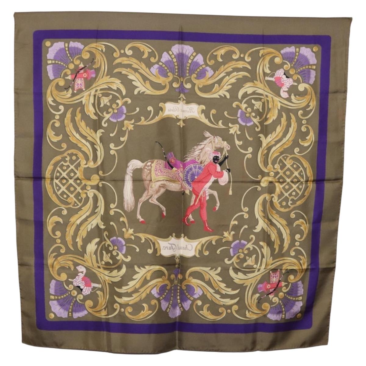 HERMES Carre 90 Scarf Silk Brown Auth bs37040