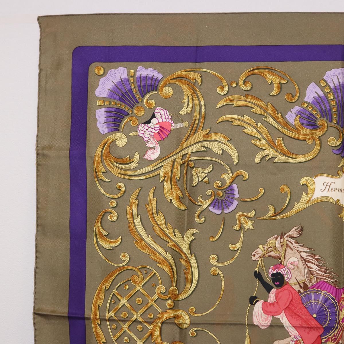HERMES Carre 90 Scarf Silk Brown Auth bs37040