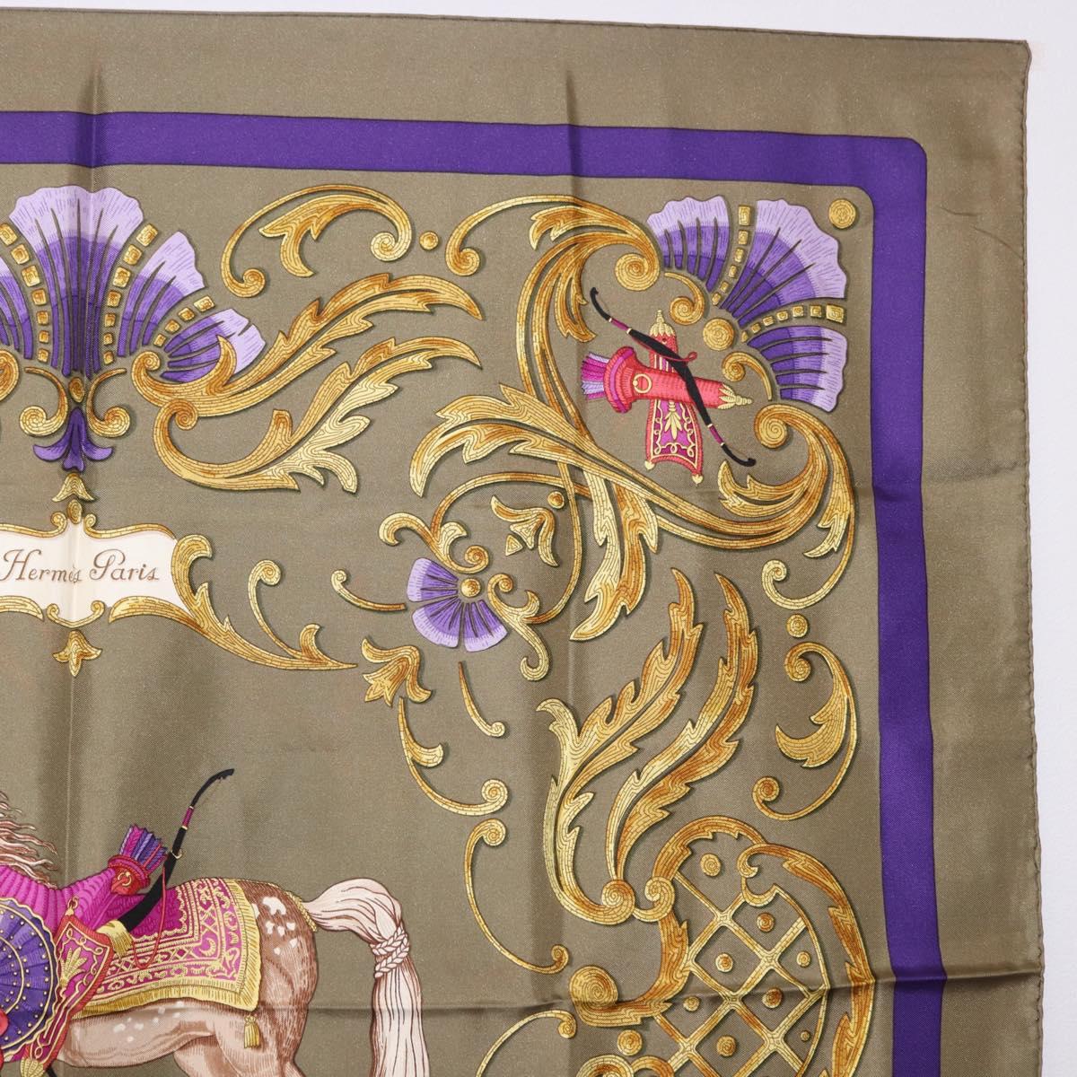 HERMES Carre 90 Scarf Silk Brown Auth bs37040