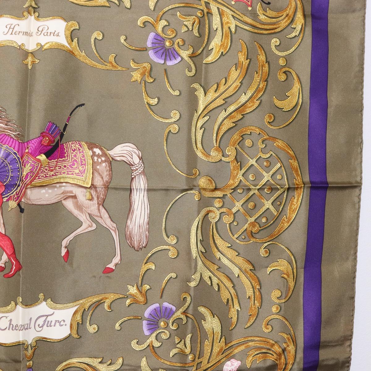 HERMES Carre 90 Scarf Silk Brown Auth bs37040