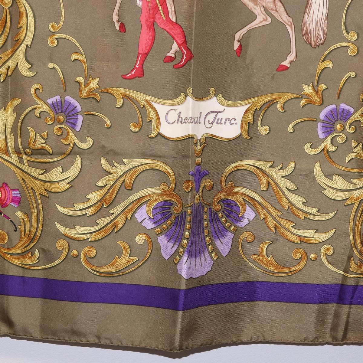 HERMES Carre 90 Scarf Silk Brown Auth bs37040