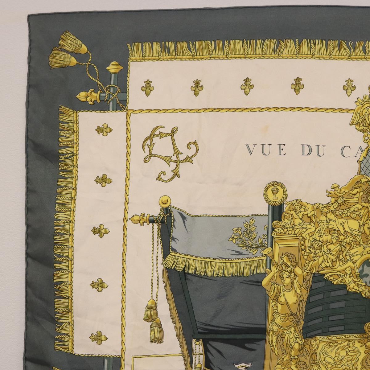 HERMES Carre 90 Scarf ""VUE DU CAROSSE DE"" Silk Gray Auth bs37041