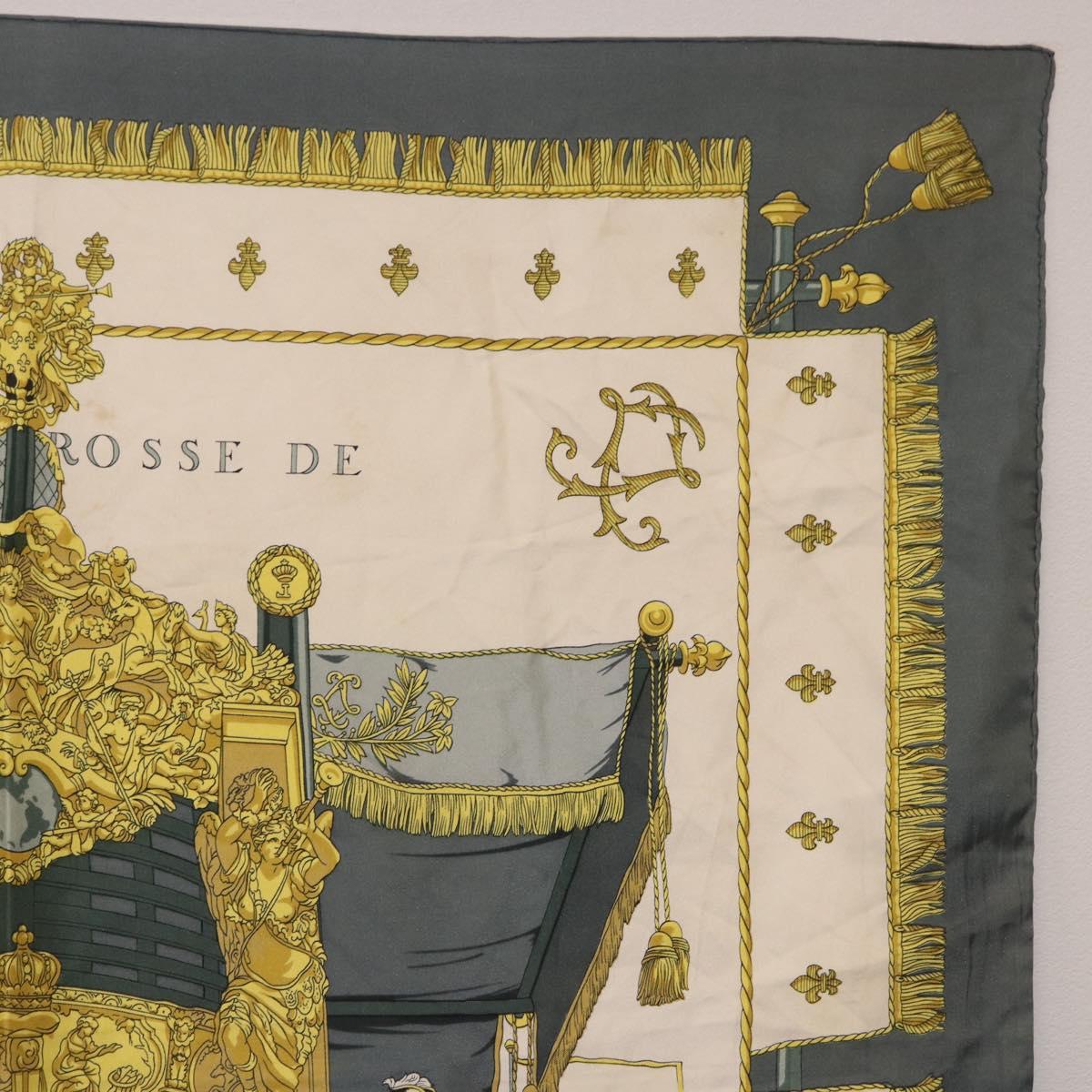 HERMES Carre 90 Scarf ""VUE DU CAROSSE DE"" Silk Gray Auth bs37041
