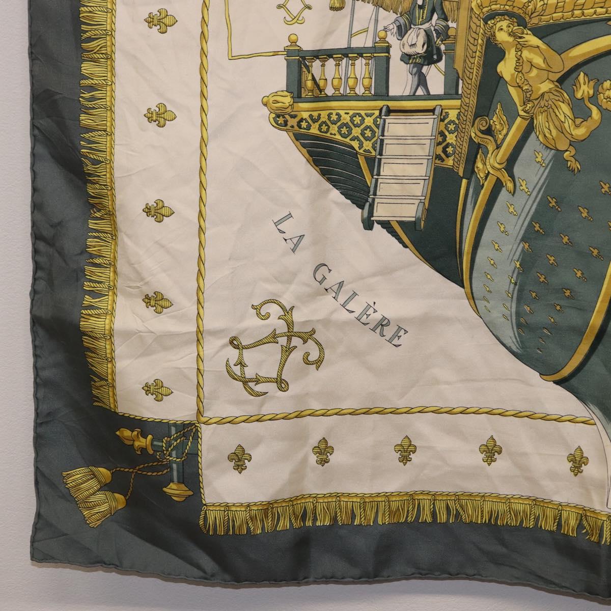 HERMES Carre 90 Scarf ""VUE DU CAROSSE DE"" Silk Gray Auth bs37041