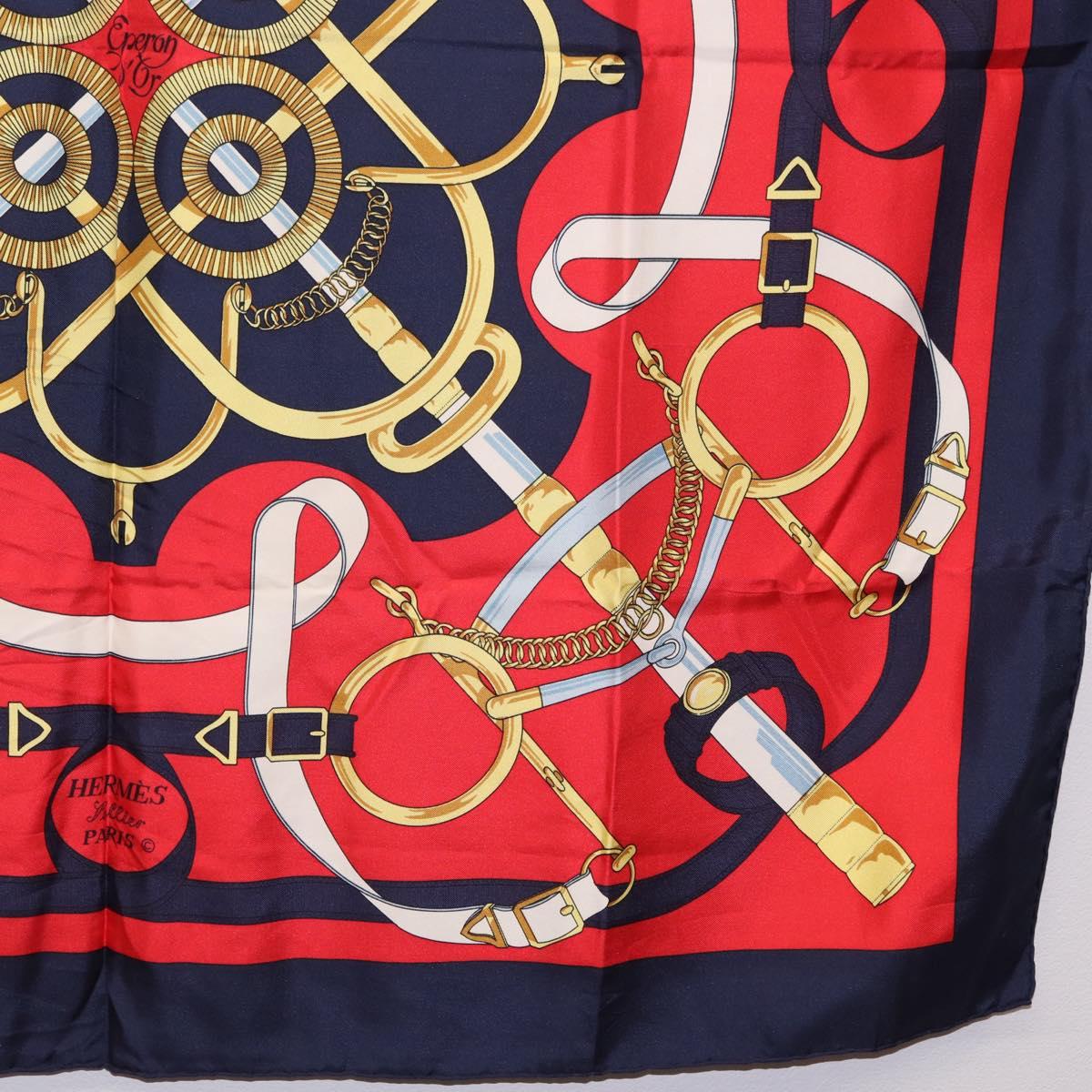 HERMES Carre 90 Scarf ”Eperon d' Or” Silk Navy Auth bs37045
