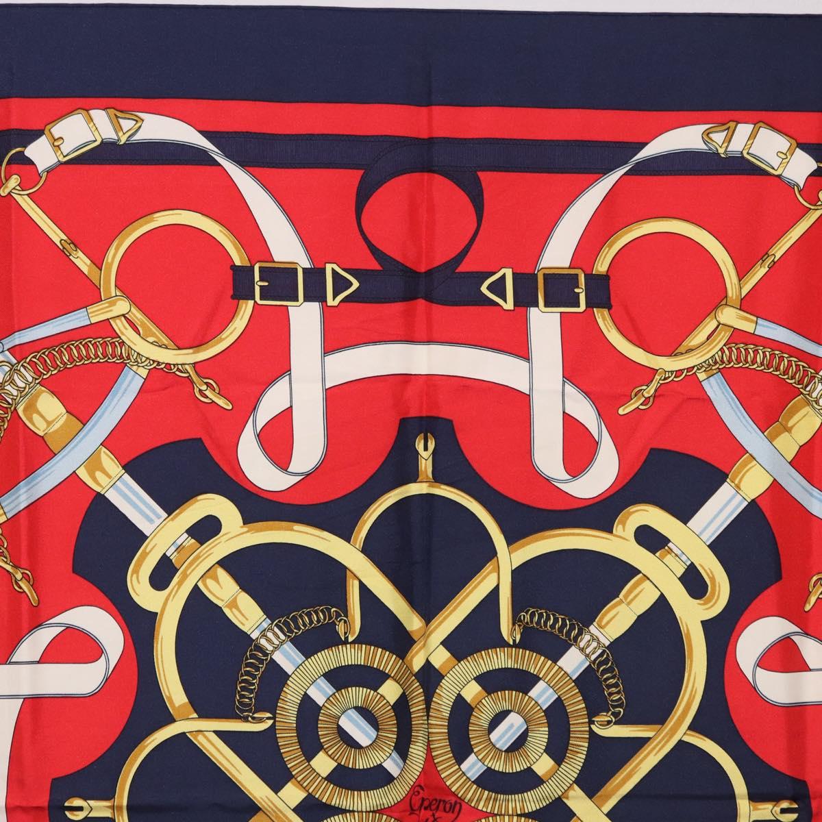 HERMES Carre 90 Scarf ”Eperon d' Or” Silk Navy Auth bs37045