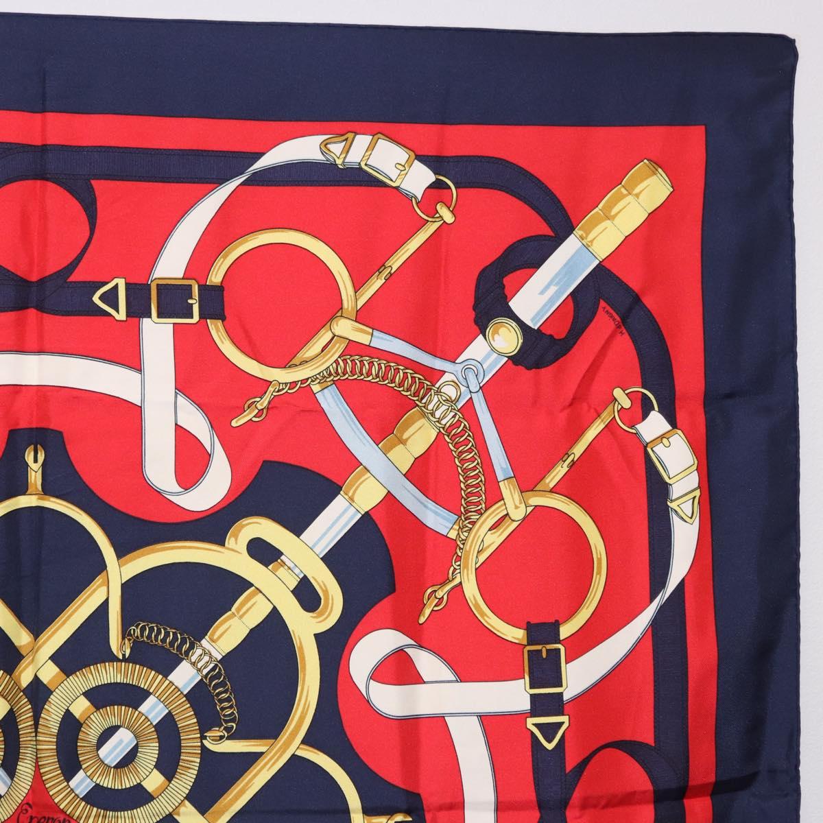 HERMES Carre 90 Scarf ”Eperon d' Or” Silk Navy Auth bs37045