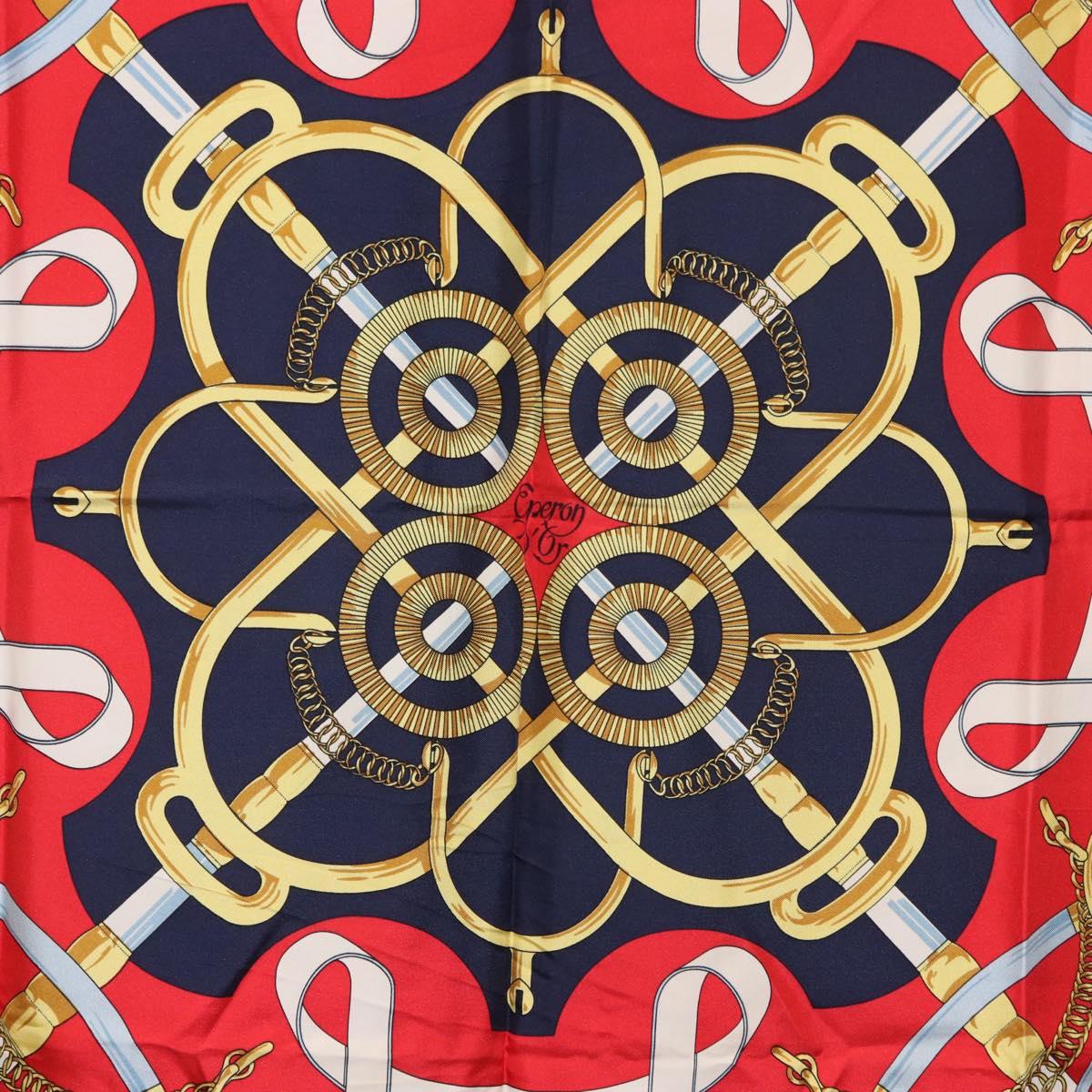 HERMES Carre 90 Scarf ”Eperon d' Or” Silk Navy Auth bs37045