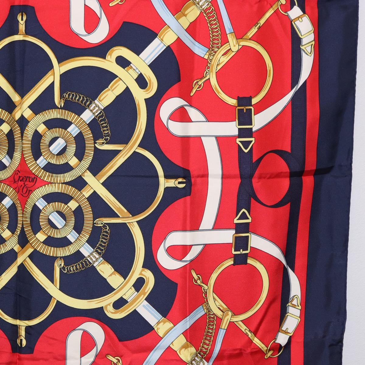HERMES Carre 90 Scarf ”Eperon d' Or” Silk Navy Auth bs37045