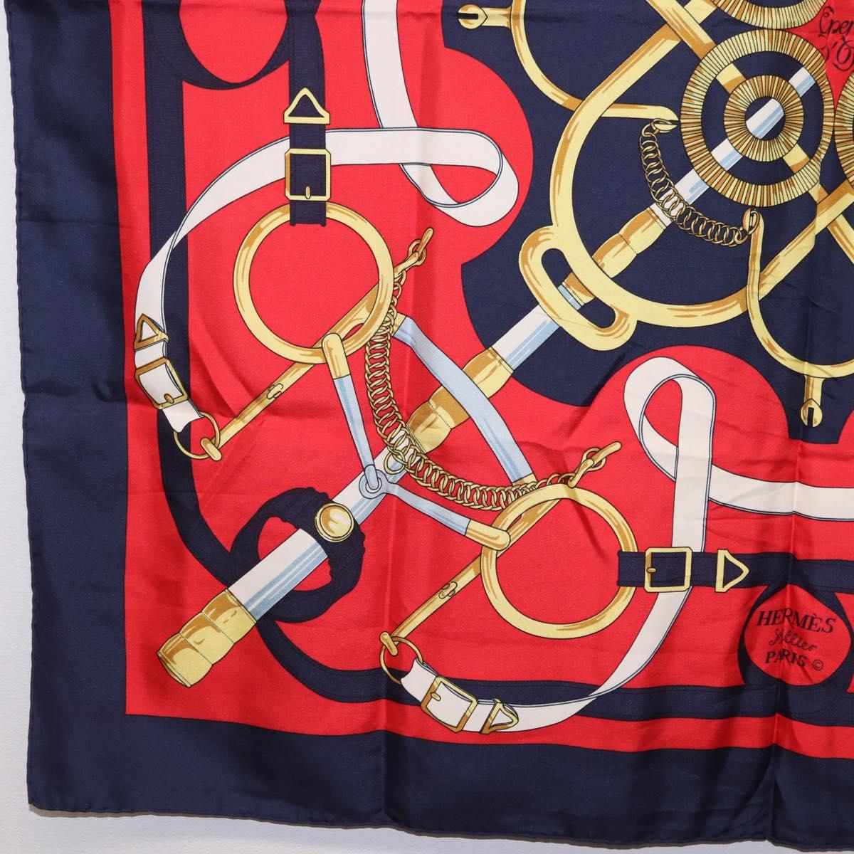 HERMES Carre 90 Scarf ”Eperon d' Or” Silk Navy Auth bs37045