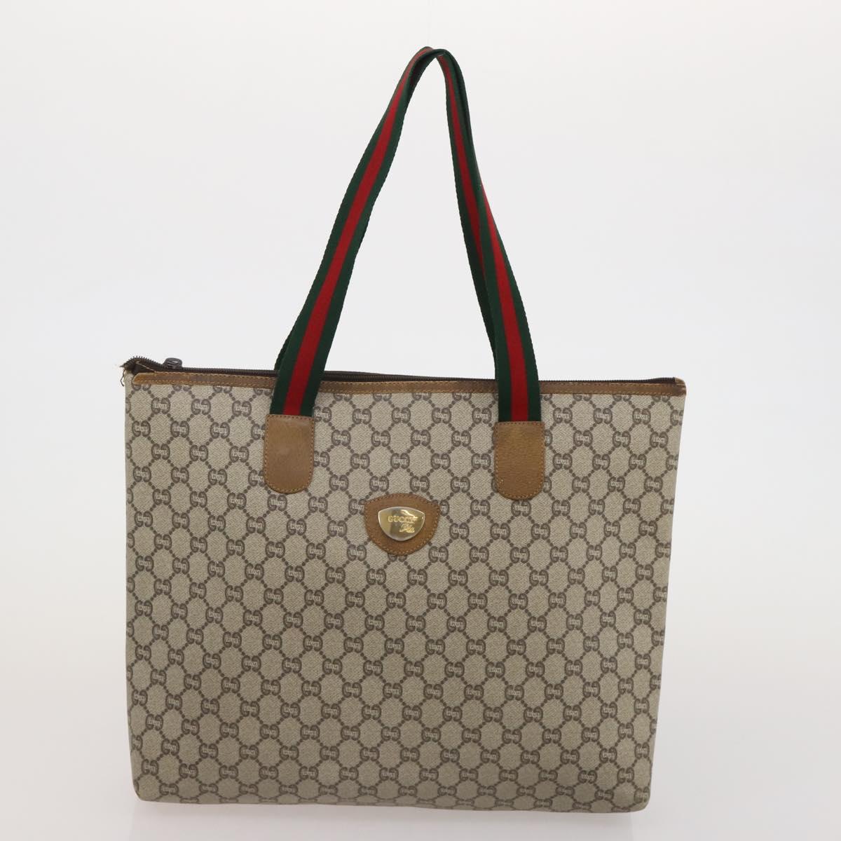 GUCCI GG Supreme Web Sherry Line Hand Bag PVC 3 Set Beige Auth bs37046
