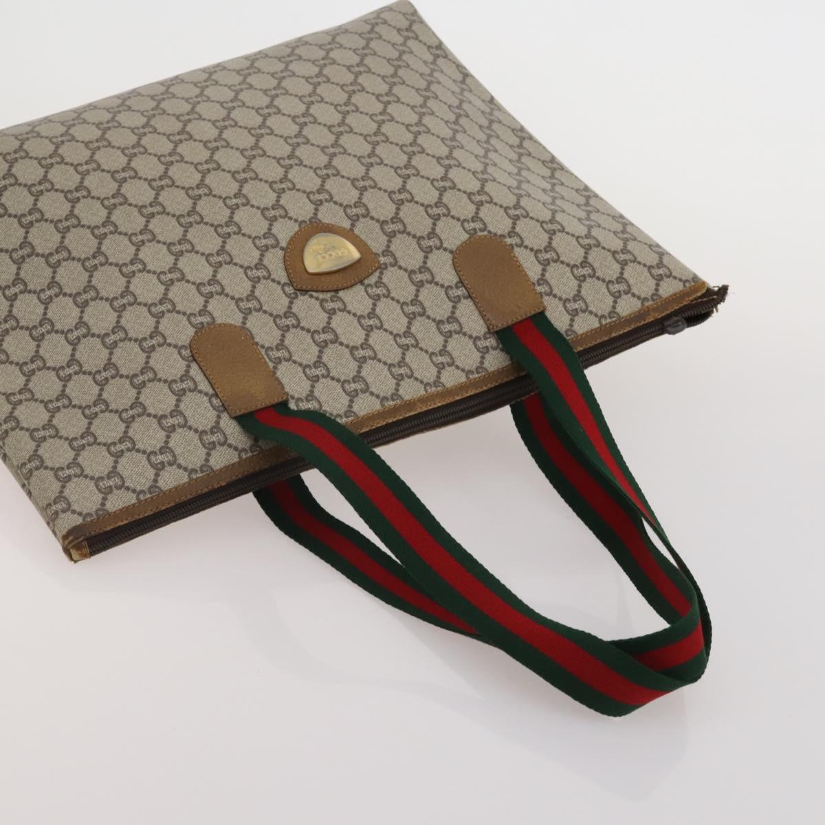 GUCCI GG Supreme Web Sherry Line Hand Bag PVC 3 Set Beige Auth bs37046